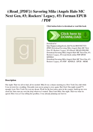 ((Read_[PDF])) Savoring Mila (Angels Halo MC Next Gen  #3; Rockers' Legacy  #3) Forman EPUB  PDF