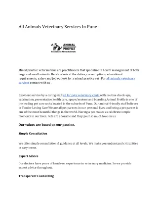 All Animals Veterinary Services In Pune