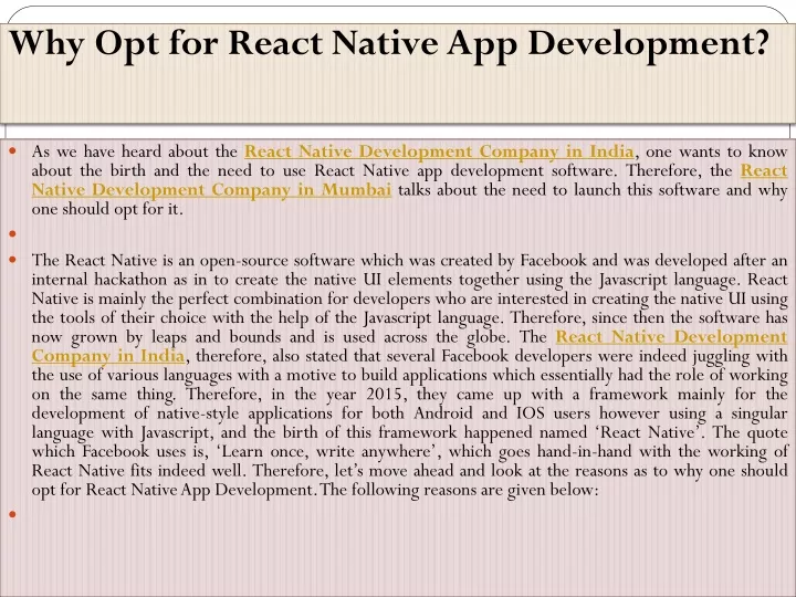 why opt for react native app development