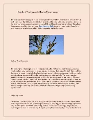 benefits of tree surgeon in hale for nursery