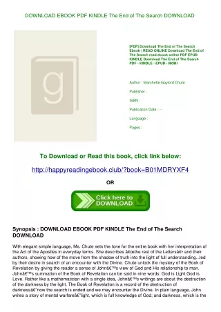 DOWNLOAD EBOOK PDF KINDLE The End of The Search DOWNLOAD