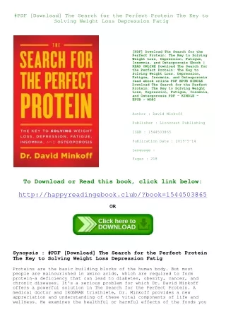 #PDF [Download] The Search for the Perfect Protein The Key to Solving Weight Loss  Depression  Fatig