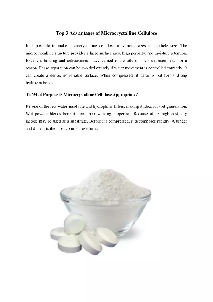 top 3 advantages of microcrystalline cellulose