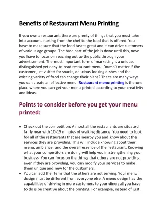 Restaurant menu printing