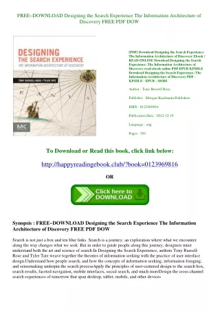 FREE~DOWNLOAD Designing the Search Experience The Information Architecture of Discovery FREE PDF DOW
