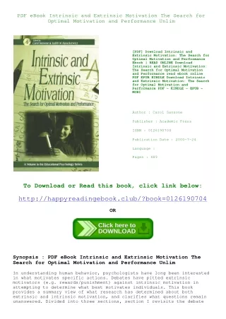 PDF eBook Intrinsic and Extrinsic Motivation The Search for Optimal Motivation and Performance Unlim