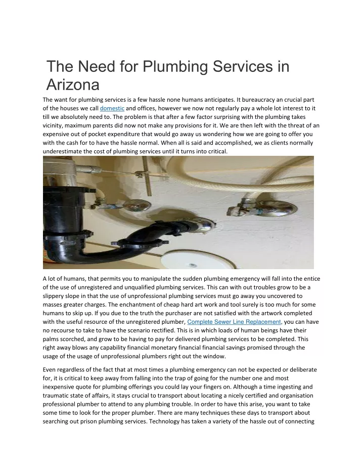 the need for plumbing services in arizona