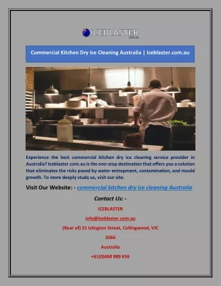 Commercial Kitchen Dry Ice Cleaning Australia | Iceblaster.com.au