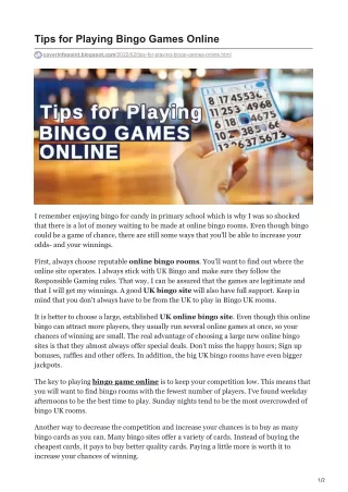 Tips for Playing Bingo Games Online