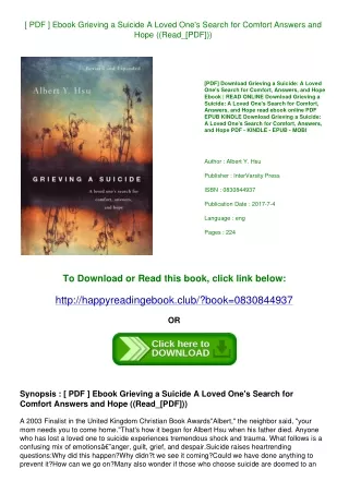 [ PDF ] Ebook Grieving a Suicide A Loved One's Search for Comfort  Answers  and Hope ((Read_[PDF]))