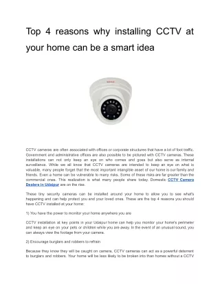 Top 4 reasons why installing CCTV at your home can be a smart idea