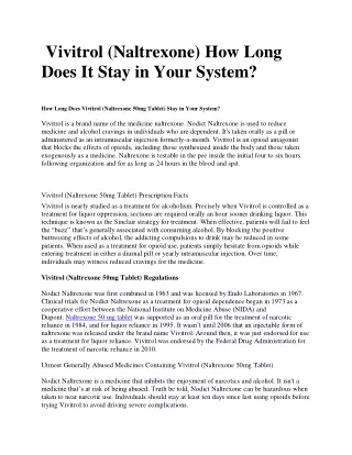 vivitrol naltrexone how long does it stay in your