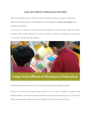 Long Term Effects of Montessori Education