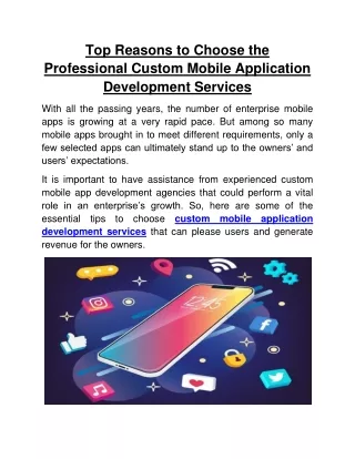 Top Reasons to Choose the Professional Custom Mobile Application Development Services