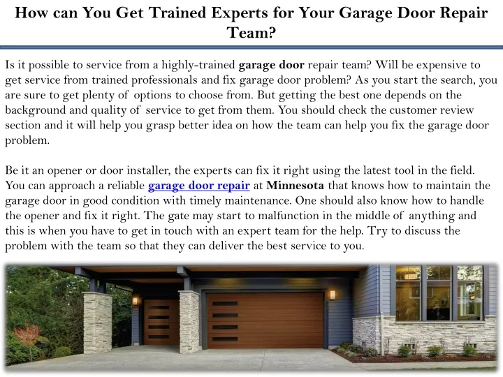 how can you get trained experts for your garage