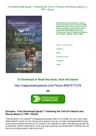 Free [download] [epub]^^ Following the Trail (K-9 Search and Rescue Book 5) { PDF } Ebook