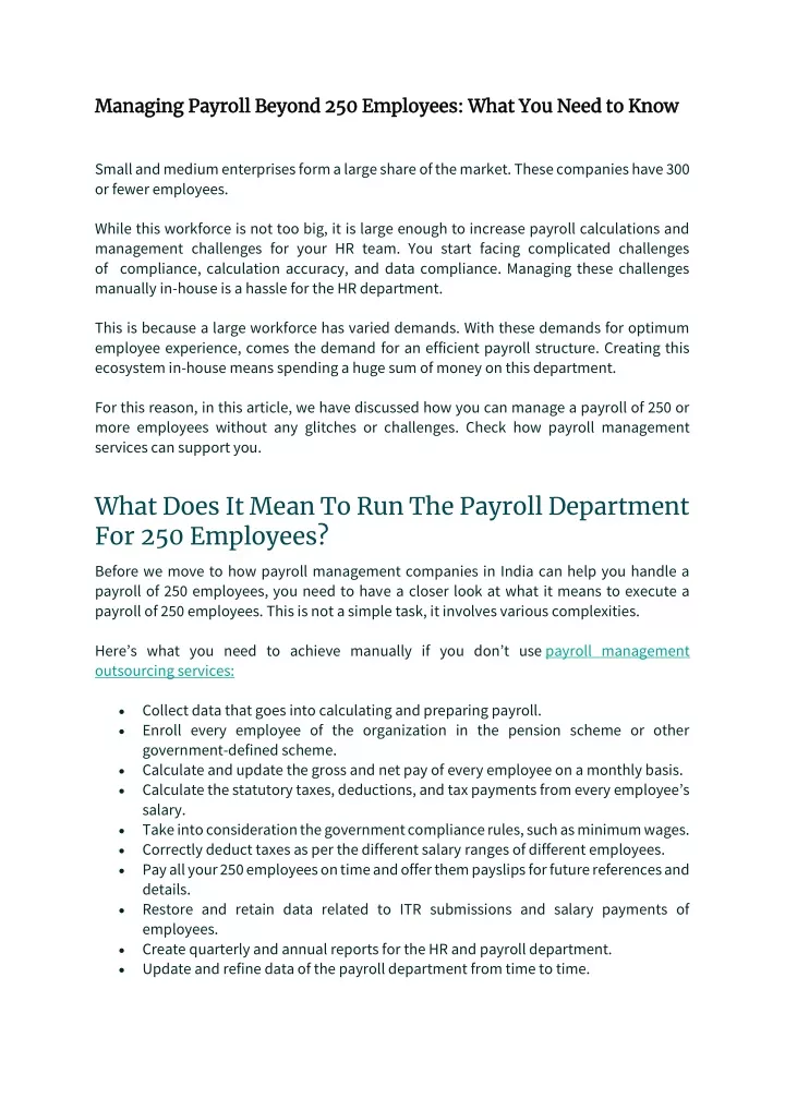 managing payroll beyond 250 employees what