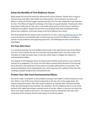 know the benefits of firm radiance serum