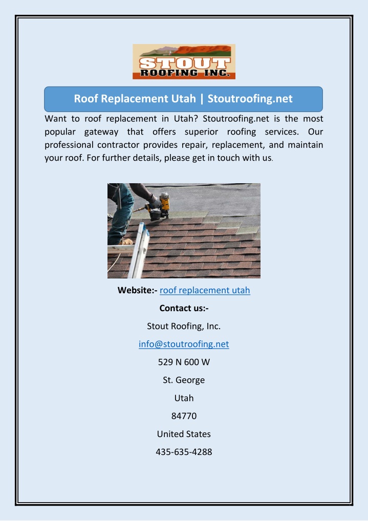 roof replacement utah stoutroofing net