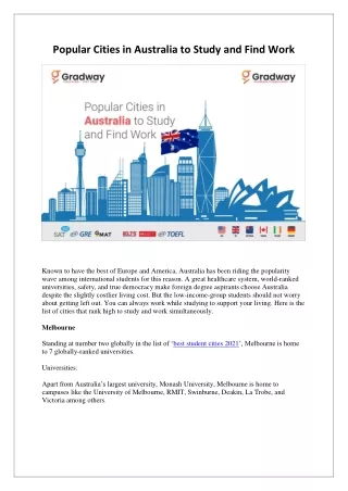 Popular Cities in Australia to Study and Find Work