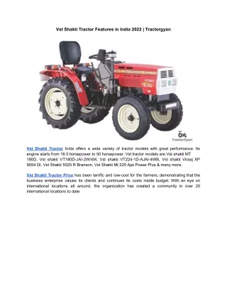 Vst Shakti Tractor Features in India 2022 | Tractorgyan