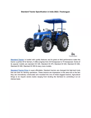 Standard Tractor Specification in India 2022 | Tractorgyan