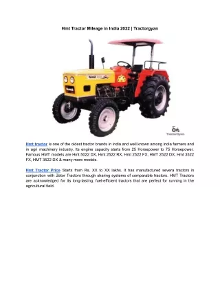 Hmt Tractor Mileage in India 2022 | Tractorgyan