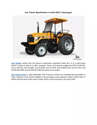 Ace Tractor Specification in India 2022 | Tractorgyan