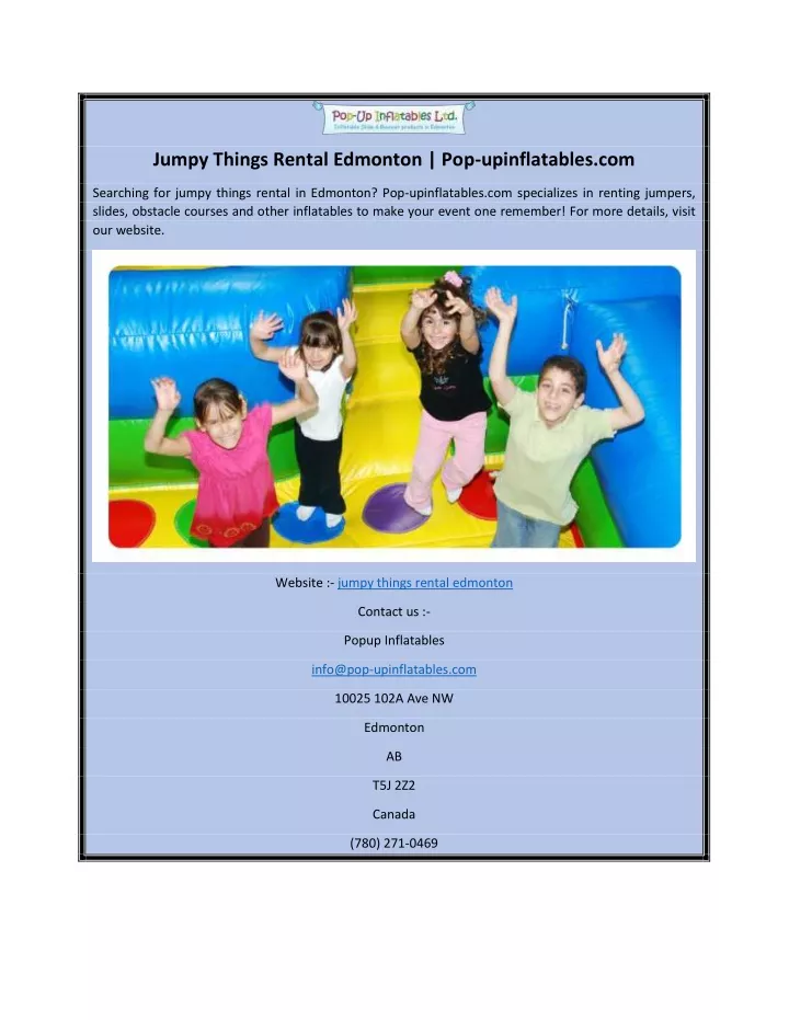 jumpy things rental edmonton pop upinflatables com