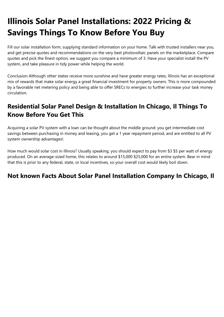 illinois solar panel installations 2022 pricing
