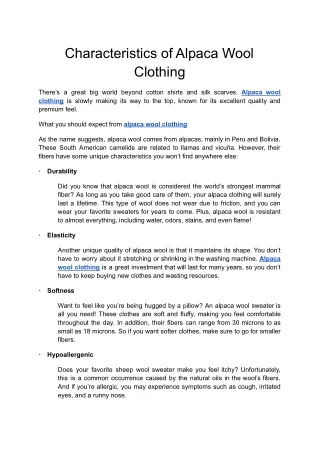 Characteristics of Alpaca Wool Clothing