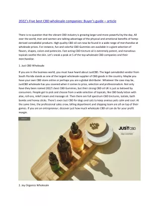 2022’s Five best CBD wholesale companies