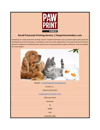 Recall Postcards Printing Service | Pawprintreminders.com