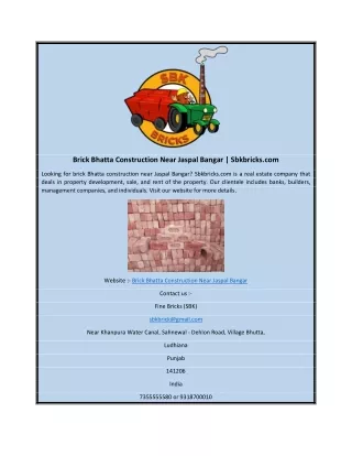 Brick Bhatta Construction Near Jaspal Bangar | Sbkbricks.com