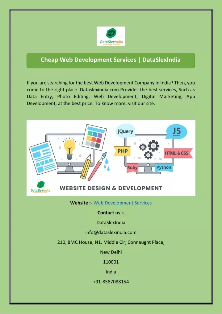 cheap web development services dataslexindia