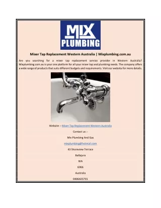 Mixer Tap Replacement Western Australia | Mixplumbing.com.au