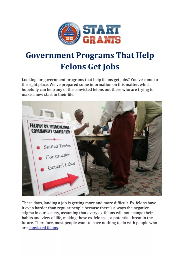 government programs that help felons get jobs