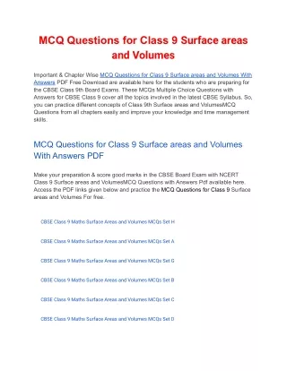 mcq questions for class 9 surface areas