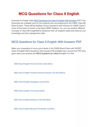 mcq questions for class 8 english