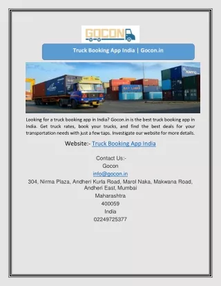 Truck Booking App India | Gocon.in