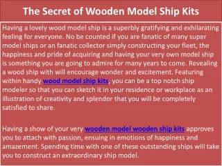 The Secret of Wooden Model Ship Kits