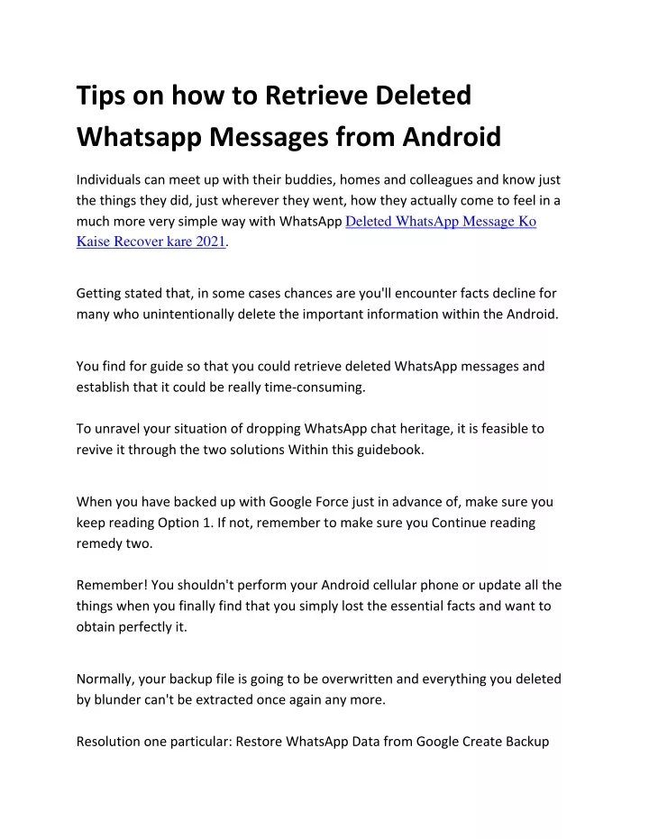 tips on how to retrieve deleted whatsapp messages