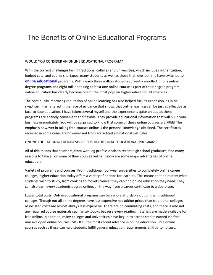 the benefits of online educational programs