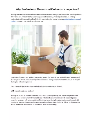 Why Professional Movers and Packers are important (1)