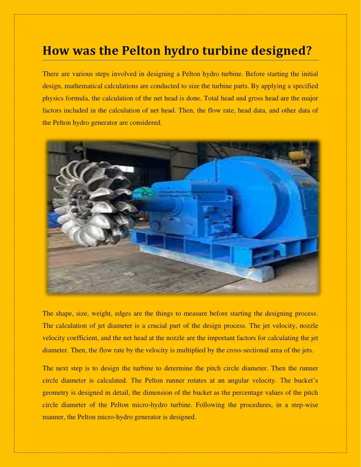 how was the pelton hydro turbine designed