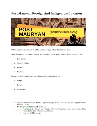 post mauryan foreign and indegenious invasion