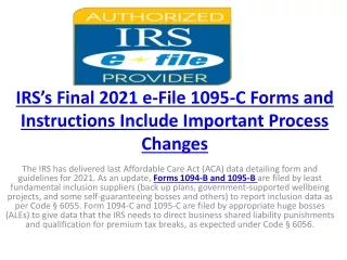 IRS’s Final 2021 e-File 1095-C Forms and Instructions Include Important Process