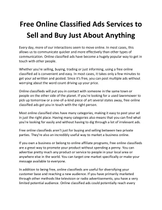 Free Online Classified Ads Services to Sell And Buy Just About Anything
