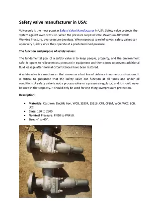 Safety valve manufacturer