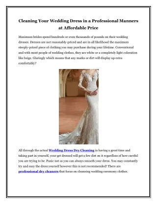 Cleaning Your Wedding Dress in a Professional Manners at Affordable Price